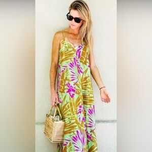ZARA Tropical Print Linen blend  Maxi Dress -- NWT